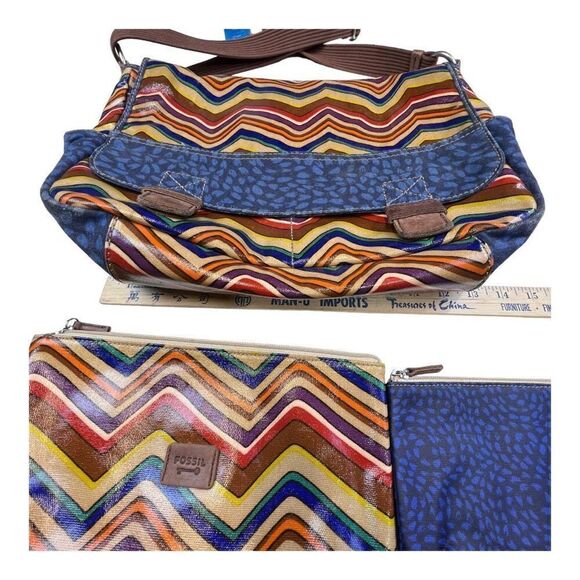 Fossil Key-Per Briefcase Coated Canvas Multi Messenger Bag with Wallets Set of 4 - Picture 4 of 13